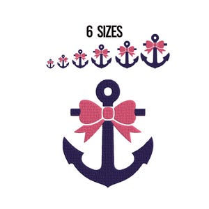 Cute Bow On Anchor embroidery design, Mini Anchor Design, Anchor Silhouette,Nautical embroidery, Anchor pattern, Machine embroidery, 6 Sizes