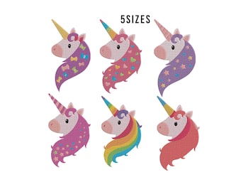 Joli ensemble de motifs de broderie visage de licorne, motifs à la machine de broderie visage de licorne, motif de broderie licorne, motif licorne élégant, 6 tailles