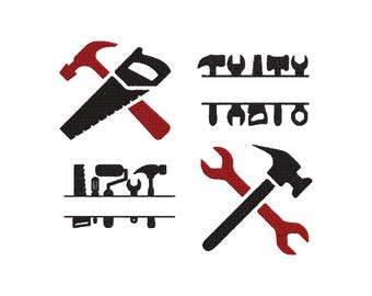 Disegno per ricamo con set di strumenti, disegno per ricamo a macchina con strumenti divisi, ricamo con silhouette di strumenti, mini file per ricamo con strumenti, 6 misure