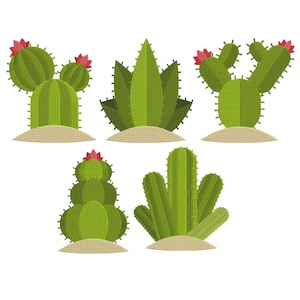 Bundle of Cactus Embroidery Design, Blooming Cactus Embroidery, Mexico Embroidery Files, Cactus Plant Embroidery, 5 Sizes