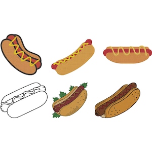 Hotdog Bundle Embroidery Design, Hotdog Machine Embroidery Files, Food Embroidery, Fast food Embroidery, Summer Food, 6 Sizes