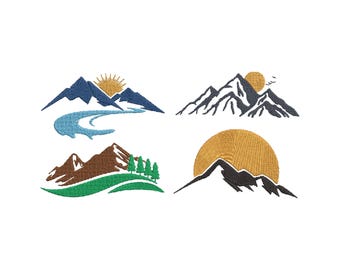 山の刺繍画 山の刺繍デザイン。山のシルエット。山のミニ刺繍。山のデザイン。機械