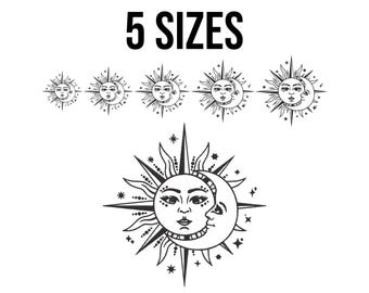 Boho Sun and Moon Silhouette Embroidery Design -Magic Mystical Celestial Symbol Embroidery Design - Machine Embroidery Design Files -5 Sizes