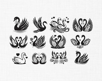 Elegant Swan Bundle Embroidery Design, Floral Swan Embroidery, Couple Swan Embroidery, Cute Love Birds Animal Machine Embroidery, 5 Sizes