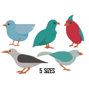 Set Of 5 Bird Embroidery Designs, Cute Birds Embroidery, Flat Birds Machine Embroidery Files, Colorful Birds Embroidery Files, 5 Sizes