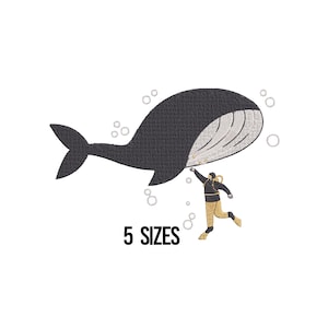 Whale Embroidery Design, Blue Whale Embroidery, Whale Design Embroidery, Whale And Scuba Driver Embroidery , Machine Embroidery, 5 Sizes