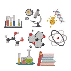 Laboratory Equipment Designs Embroidery, Machine Designs, Chemistry science Designs, Microscope Embroidery design, Science Teacher, 5 Sizes