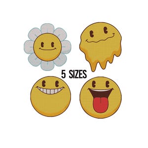 Emoji Embroidery Design Set, Emoticons Embroidery Designs, Smiley Embroidery File Emoji,  Smileys Emoji Faces  Embroidery, 5 Sizes