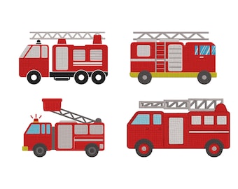 Fire Truck Set Embroidery Design, Machine Embroidery Design, Mini Fire Truck, Fire Truck, Fire Truck Design, Fireman Truck Design, 5 Sizes