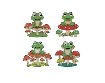 Frog on Mushroom Bundle Embroidery Design, Frog on Mushroom Machine Embroidery, Mushroom Embroidery Design For Men, Women, Girls, 5 Sizes