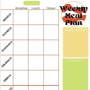 Retro Weekly Meal Plan Planner Digital Download/Print