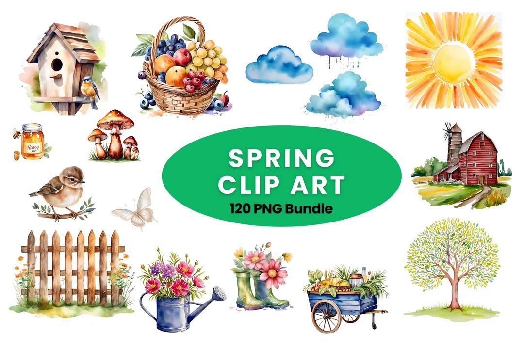 120 Spring Watercolor Clipart Bundle - PNG, 300 DPI, Transparent ...