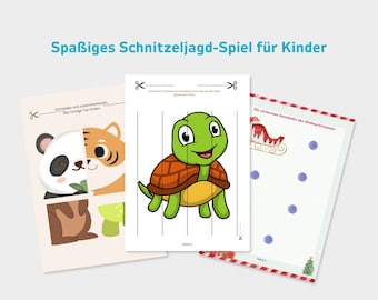 May include: A printable set of three activity sheets for kids. The first sheet features a panda and tiger puzzle, the second sheet features a turtle puzzle, and the third sheet features a Christmas-themed game with a sleigh and blue dots.