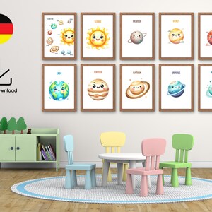 Hermosos planetas para niños - Pósters A3/A4, tarjetas A6 - PDF descargable para decorar, aprender y jugar en la habitación de los niños