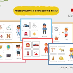 Kindergarten Berufe Lernen - Schneiden und Kleben, Entdecke verschiedene Berufe Karten für Vorschulkinder, Bildungsaktivitäten für Kinder
