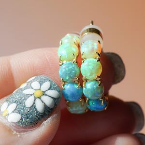 Neon Lab Opal Hoop Earrings: Gold Plated Brass, Colorful Statement Accessory