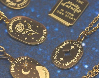Gold Affirmation Necklace | Motivational Mantra Jewelry, "I Can Do Hard Things", Graduation gift
