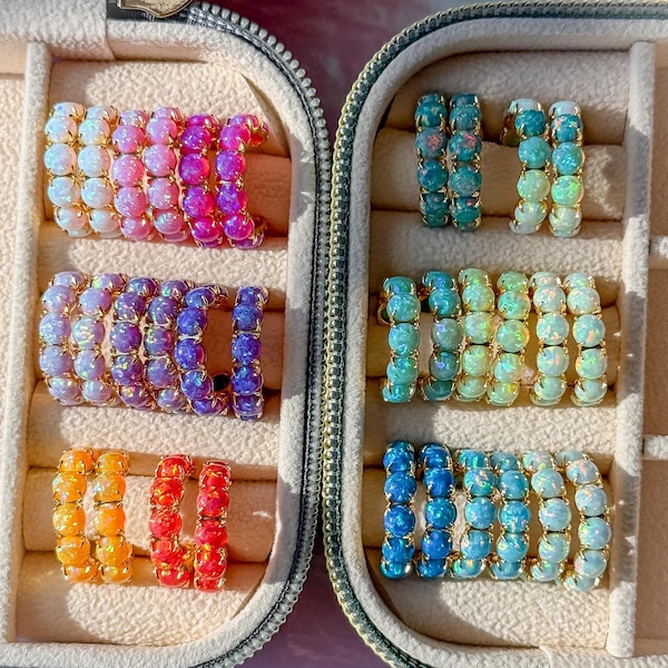 Custom Opal Hoop Earrings | Gold Hoop Earrings | Choose Your Colors | October Birthstone Jewelry | Hypoallergenic | Nickel Free