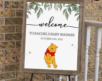 Winnie the Pooh Baby Shower Welcome Sign Template, Winnie the Pooh, Baby Shower Welcome Sign, Welcome Sign Template, Canva Editable Template