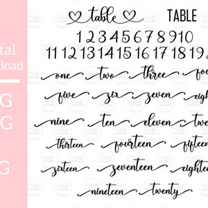 Wedding Table Numbers, SVG Bundle for Wedding, 42 Designs, Tabel Numbers, Party Table Numbers, Wedding SVG, Instant Download, SVG For Cricut