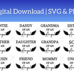 Famiglia di un Angel SVG Bundle, 12 nomi diversi, Mommy of an Angel SVG, In loving Memory, Cricut SVG Files, Angel Svg bundle, Cut Files