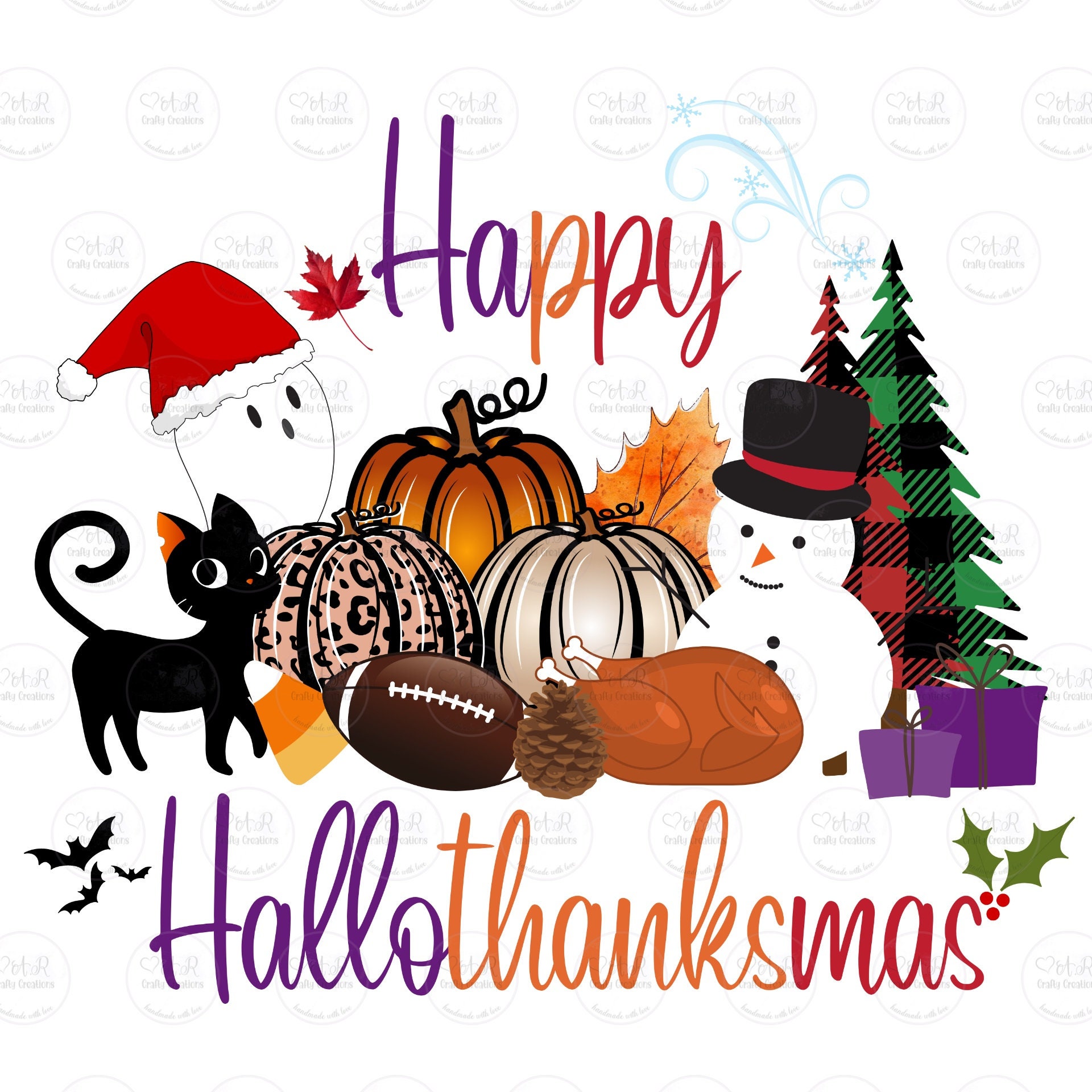 Happy Hallothanksmas PNG Halloween Thanksgiving Christmas Il Fullxfull.4159096822 Mrek