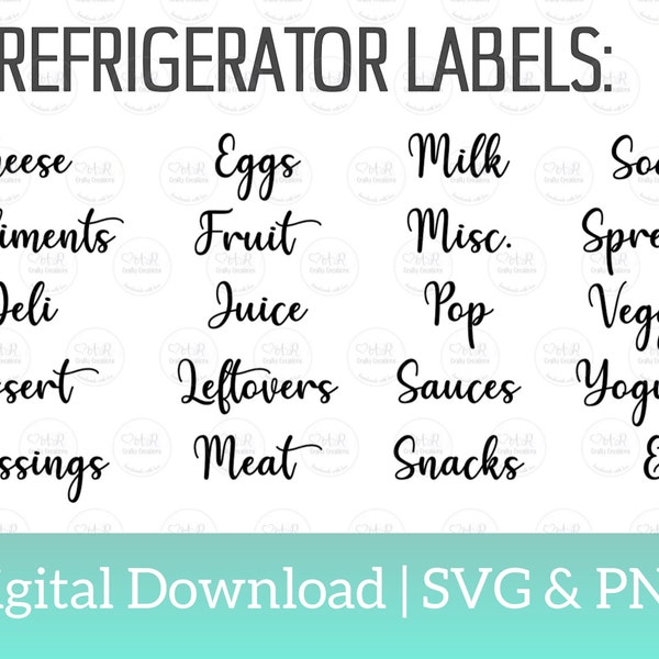 Refrigerator Labels SVG Bundle, 20 Different Words, Free Commercial Physical Use, Instant Download, Cricut SVG Files, Organization Labels