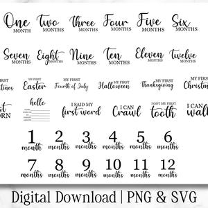 Jalon bébé SVG, faire-part de naissance, signe de naissance, cartes numériques jalons, premier anniversaire de bébé, cartes jalons mensuels, faire-part de bébé SVG