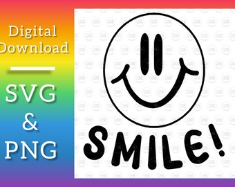Smile SVG, Smiley Face dibujado a mano, Archivo cortado, Uso físico comercial gratuito, Diseños para camisetas y más, Cricut SVG, Diseños digitales, Happy