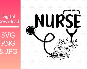 Sjuksköterska SVG, sjuksköterskedesigner, digital nedladdning, sjuksköterskestetoskop SVG, design för T-shirts och mer, SVG-filer av sjuksköterska, Svg sjuksköterska