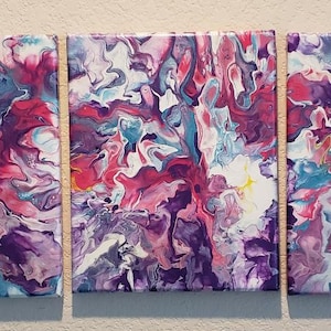 Acrylic Pour Painting Set: Blue Floral Canvas Wall Art (8x10)