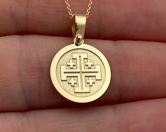 14k Solid Gold Jerusalem Cross Pendant Necklace: Personalized Protection