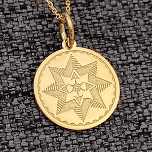 Collier à pendentif étoile du Nord en or massif 14 carats : gravable