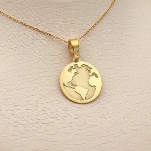14k Solid Gold World Map Necklace, Personalized World Map Pendant, Earth Pendant, World Map Necklace, 14k Real Gold Earth Necklace