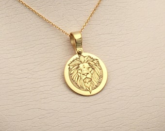 14k Solid Gold Lion Necklace, Personalized Lion Pendant, Lion Pendant, Animal Pendant, 14k Real Gold Lion Necklace