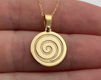 Pendentif spirale en or massif 14 carats, collier spirale personnalisé, bijoux minimalistes, pendentif spirale en or véritable 14 carats