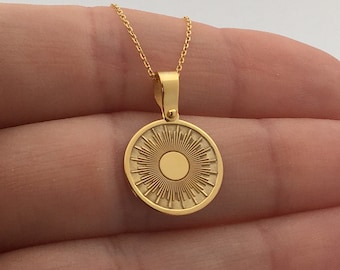 14k Solid Gold Sun Necklace, Personalized Sun Pendant, Sunshine Necklace, 14k Real Gold Sun Pendant