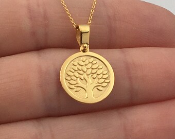 14k Solid Gold Tree of Life Pendant Necklace - Personalized Engraving