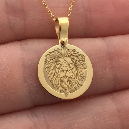 14k Solid Gold Lion Necklace Personalized Lion Pendant Lion Etsy