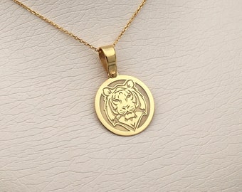 14k Solid Gold Tiger Necklace, Personalized Tiger Pendant, Tiger Necklace, 14k Real Gold Tiger Pendant