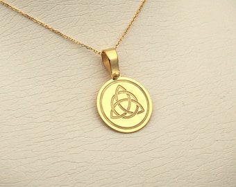 14k Solid Gold Triquetra Necklace, Personalized Triquetra Pendant, Irish Knot Pendant, Celtic Knot Necklace, 14k Real Gold Triquetra Pendant