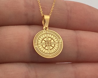 14k Solid Gold Compass Necklace , Compass Jewelry , Compass Gift , Compass Charm, Personalized Compass , Custom pendant, Traveler Gift