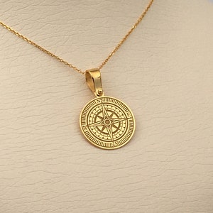 14k Solid Gold Compass Necklace: Personalized Engraved Pendant