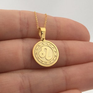 14k Solid Gold Leo Zodiac Necklace, Personalized Leo Zodiac Pendant, Leo Zodiac Symbol, 14k Real Gold Leo Zodiac Sign