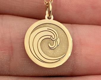 Zarte 14k Massivgold Welle Anhänger Halskette: Personalisierte Gravur