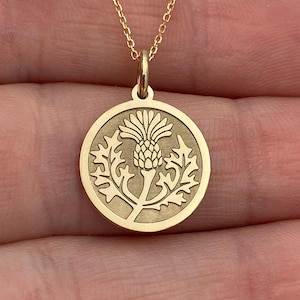 14k Solid Gold Thistle Pendant Necklace: Scottish Symbol