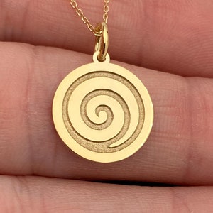 14k Solid Gold Spiral Pendant, Personalized Spiral Necklace, Minimalist Jewelry, 14k Real Gold Spiral Pendant, Geometric Necklace