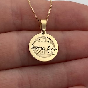 14k Solid Gold Mama Bear Pendant, Personalized Mama Bear Necklace, Animal Jewelry, Family Pendant, Bear Necklace, Mom Bear Charm