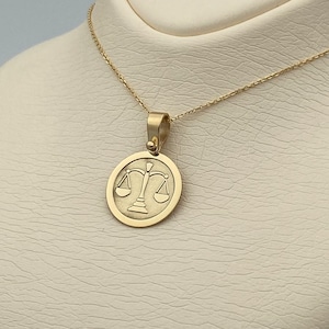 14k Solid Gold Scale of Justice Pendant: Libra Lawyer Charm