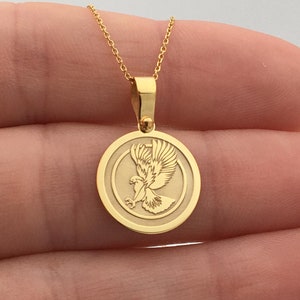 14k Solid Gold Eagle Necklace, Personalized Eagle Pendant, Bird Pendant, 14k Real Gold Eagle Necklace